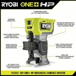 Ryobi ONE+ HP 18V Brushless Cordless Compact Router Kit With 2.0 Ah HIGH PERFORMANCE Battery And Charger -RYOBI TOOLS SALE ryobi wood routers pblrr01k1 40 1000